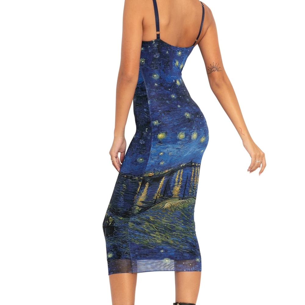 NWT! Starry Night Over The RhôneSheer Bodycon Slip Dress - Picture 4 of 9